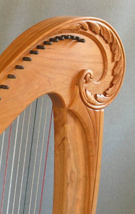 36 String French Style Harp curved pillar detail